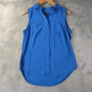 Talbots Petites Cobalt Sleeveless High Low Blouse SP Office Layer Summer Top‎